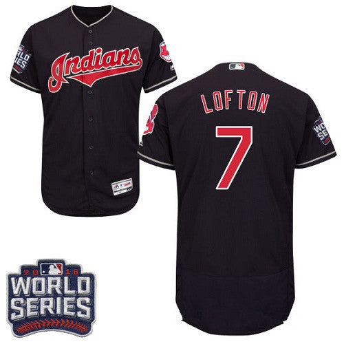 Kenny Lofton #7 Cleveland Indians Majestic Mens 2016 World Series Patch Limited Flex Base Jersey - Navy Blue