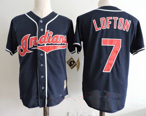 Kenny Lofton #7 Cleveland Indians Mens 1995 Throwback World Series Patch Cooperstown Limited Jersey - Navy Blue