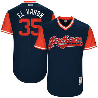Abraham Almonte #35 Cleveland Indians Majestic Mens 2017 El Varon Players Weekend Authentic Jersey - Navy