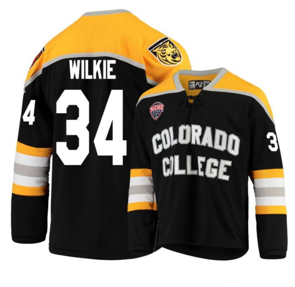 Black Gold #34 Detroit Tigers Men'S Colorado College Chris Wilkie Limited Hockey Jersey
