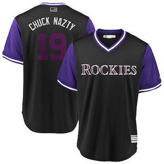 Charlie Blackmon #19 Colorado Rockies Majestic Mens 2018 Chuck Nazty Players Weekend Limited Cool Base Jersey - Black