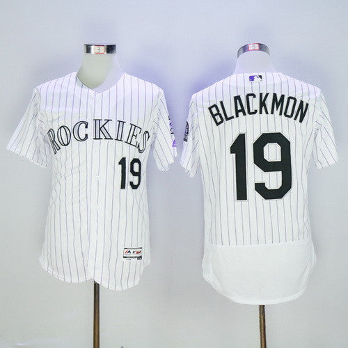 Charlie Blackmon #19 Colorado Rockies Majestic Mens 2016 Pinstripe Home Flexbase Limited Baseball Jersey - White