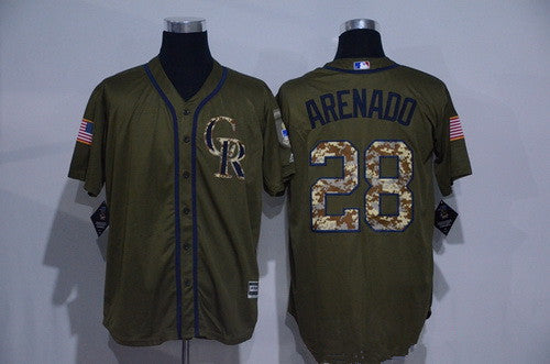 Nolan Arenado #28 Colorado Rockies Mens Salute To Service Limited Cool Base Jersey - Green