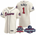 Ozzie Albies #1 Atlanta Braves Mens 2021 World Series Champions 150Th Anniversary Limited Flex Base Jersey - Cream