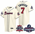Dansby Swanson #7 Atlanta Braves Mens 2021 World Series Champions 150Th Anniversary Patch Limited Cool Base Jersey - Cream