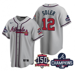 Jorge Soler #12 Atlanta Braves Mens 2021 World Series Champions 150Th Anniversary Patch Limited Cool Base Jersey - Grey