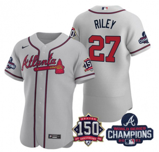 Austin Riley #27 Atlanta Braves Mens 2021 Swanson World Series Champions 150Th Anniversary Limited Flex Base Jersey - Grey