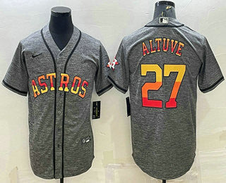 Jose Altuve #27 Houston Astros Mens Gridiron Patch Limited Cool Base Baseball Jersey - Grey