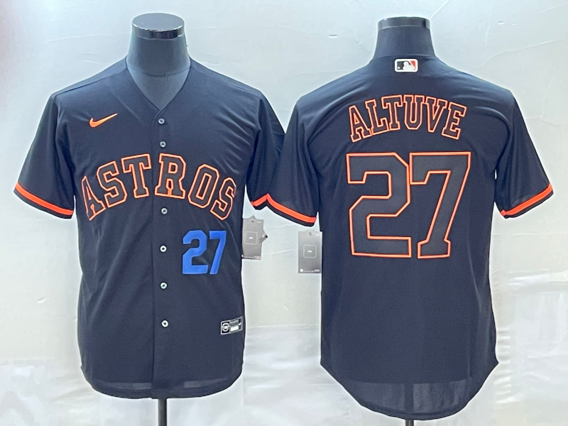 Jose Altuve #27 Houston Astros Nike Mens Number Lights Out Fashion Cool Base Jerseys Limited Jersey - Black