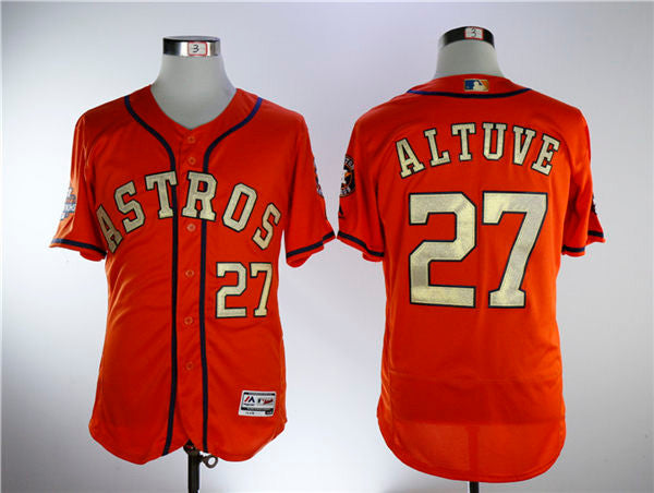 Jose Altuve #27 Houston Astros Mens Gold Program Flexbase Limited Jersey - Orange