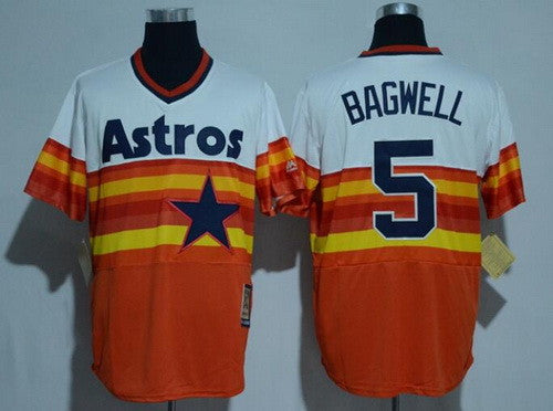 Jeff Bagwell #5 Houston Astros Majestic Mens Retired Rainbow Cooperstown Limited Cool Base Jersey - Orange