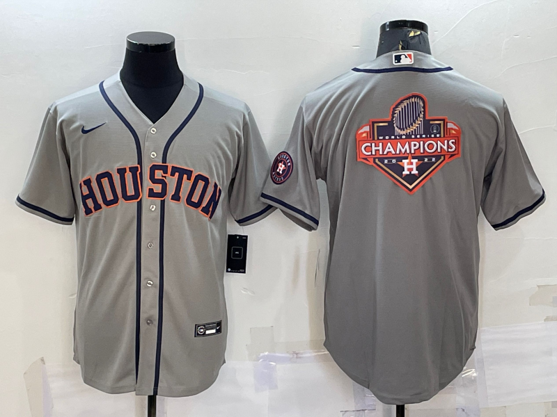 Houston Astros Nike Mens Champions Big Logo Patch Limited Cool Base Jersey - Grey