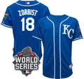 Ben Zobrist #18 Kansas City Royals Mens 2015 Kc Alternate Baseball World Series Patch Limited Jersey - Blue