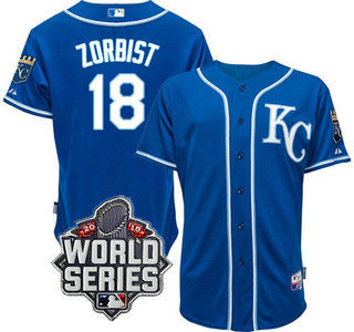 Ben Zobrist #18 Kansas City Royals Mens 2015 Kc Alternate Baseball World Series Patch Limited Jersey - Blue