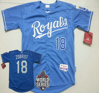 Light Blue #18 Kansas City Royals Mens 2015 Ben Zobrist Alternate Baseball World Series Patch Limited Jersey