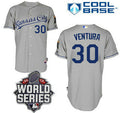 Kansas City Royals #30 Mens 2015 Yordano Ventura Away Baseball World Series Patch Limited Jersey - Gray