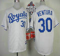 Kansas City Royals #30 Mens 2015 Yordano Ventura Home Baseball World Series Patch Limited Jersey - White
