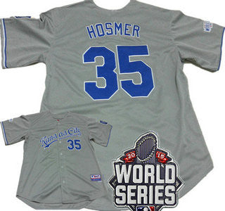 Eric Hosmer #35 Kansas City Royals Mens 2015 Away Baseball World Series Patch Limited Jersey - Gray