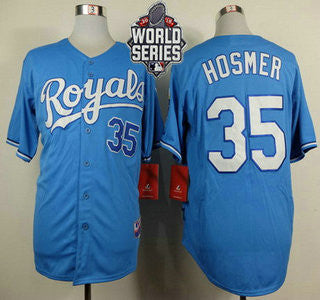 Eric Hosmer #35 Kansas City Royals Mens 2015 Alternate Baseball World Series Patch Limited Jersey - Light Blue
