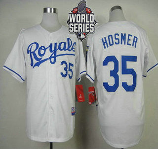 Eric Hosmer #35 Kansas City Royals Mens 2015 Home Baseball World Series Patch Limited Jersey - White
