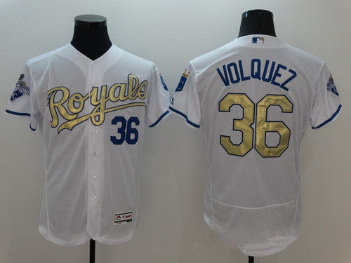 Kansas City Royals #36 Majestic Mens Edinson Volquez World Series Champions Gold Program Flexbase Limited Player Jersey - White