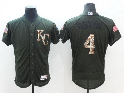 Alex Gordon #4 Kansas City Royals Majestic Mens 2016 Salute To Service Flexbase Limited Baseball Jersey - Green