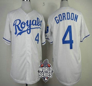 Alex Gordon #4 Kansas City Royals Mens 2015 Home Baseball World Series Patch Limited Jersey - White