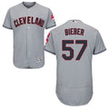Shane Bieber #57 Cleveland Indians Majestic Mens Authentic Flex Base Road Jersey - Gray
