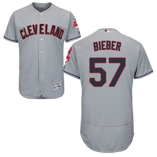Shane Bieber #57 Cleveland Indians Majestic Mens Authentic Flex Base Road Jersey - Gray