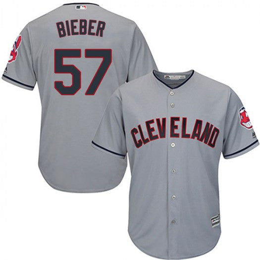 Shane Bieber #57 Cleveland Indians Majestic Mens Limited Cool Base Road Jersey - Gray