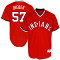 Shane Bieber #57 Cleveland Indians Majestic Mens Limited Turn Back Clock Jersey - Red