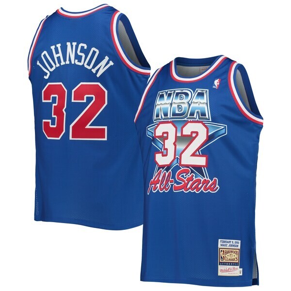Men's Mitchell & Ness Magic Johnson Royal Western Conference Hardwood Classics 1992 NBA All-Star Game  Jersey