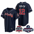 Jorge Soler #12 Atlanta Braves Mens 2021 World Series Champions 150Th Anniversary Patch Limited Cool Base Jersey - Navy