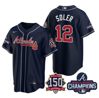 Jorge Soler #12 Atlanta Braves Mens 2021 World Series Champions 150Th Anniversary Patch Limited Cool Base Jersey - Navy