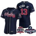 Ronald Acuna Jr #13 Atlanta Braves Mens 2021 World Series Champions 150Th Anniversary Limited Flex Base Jersey - Navy