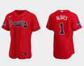 Ozzie Albies #1 Atlanta Braves Mens 2021 World Series Champions Limited Flex Base Jersey - Red