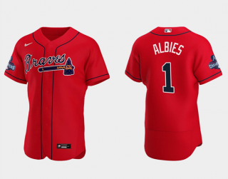 Ozzie Albies #1 Atlanta Braves Mens 2021 World Series Champions Limited Flex Base Jersey - Red