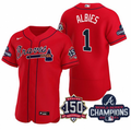 Ozzie Albies #1 Atlanta Braves Mens 2021 World Series Champions 150Th Anniversary Limited Flex Base Jersey - Red