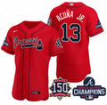 Ronald Acuna Jr #13 Atlanta Braves Mens 2021 World Series Champions 150Th Anniversary Limited Flex Base Jersey - Red