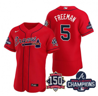 Freddie Freeman #5 Atlanta Braves Mens 2021 World Series Champions 150Th Anniversary Limited Flex Base Jersey - Red