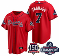 Dansby Swanson #7 Atlanta Braves Mens 2021 World Series Champions 150Th Anniversary Patch Limited Cool Base Jersey - Red