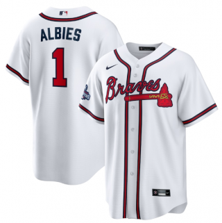 Ozzie Albies #1 Atlanta Braves Mens 2021 World Series Champions Limited Cool Base Jersey - White