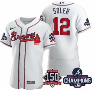 Jorge Soler #12 Atlanta Braves Mens 2021 World Series Champions 150Th Anniversary Limited Flex Base Jersey - White