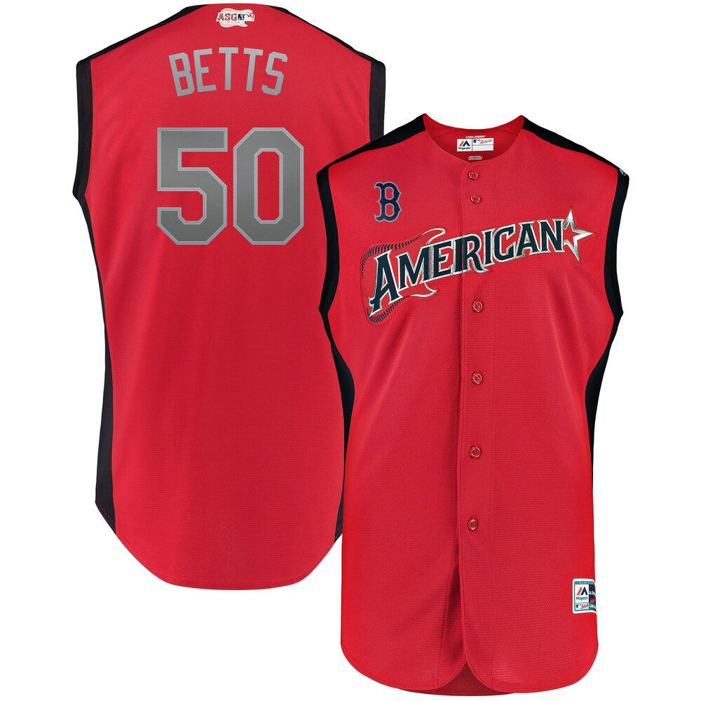 Mookie Betts American League Majestic 2019 Star Game Workout Player Jersey - Red