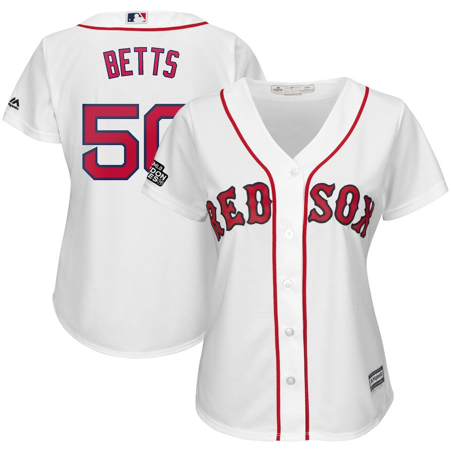 Mookie Betts #50 Boston Red Sox Majestic Womens 2019 London Series Limited Cool Base Player Jersey - White