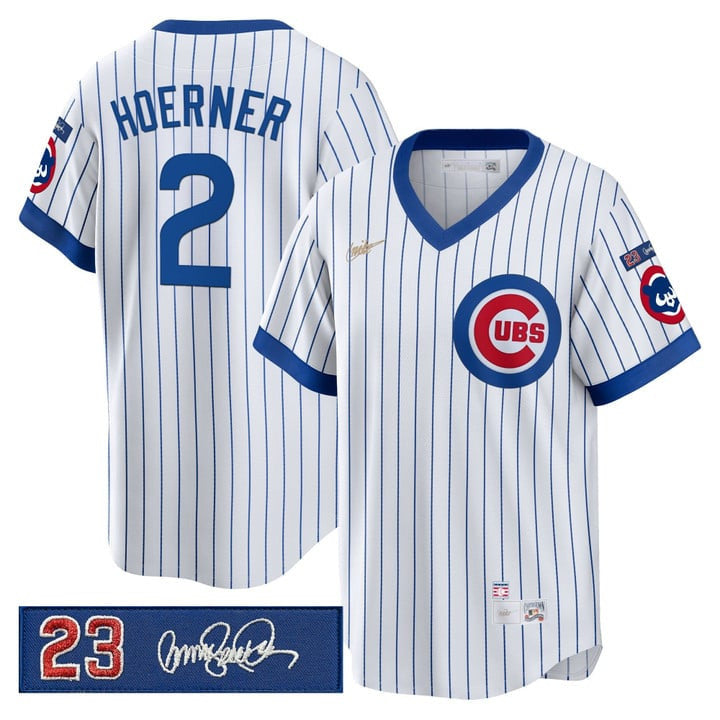 Nico Hoerner #2 Chicago Cubs Ryne Sandberg Tribute Patch Stripes Limited Jersey