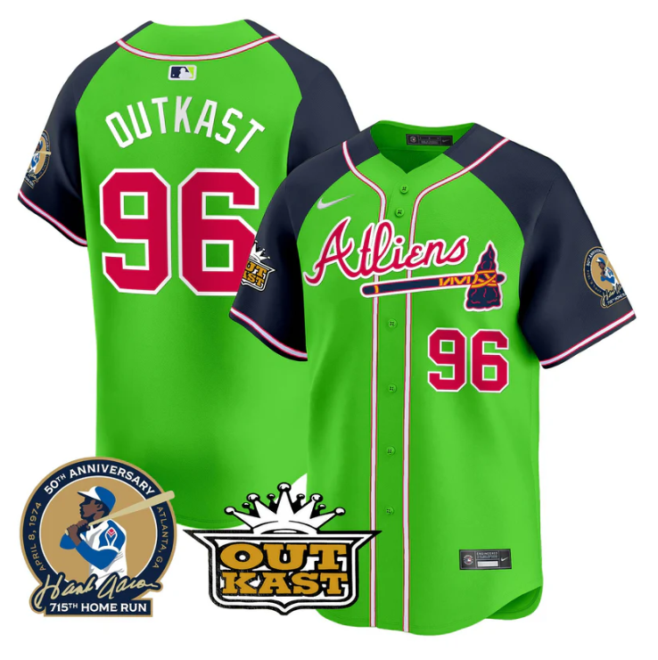 Hank Aaron #96 Atlanta Braves Outkast Atliens Patch Limited Gree Jersey