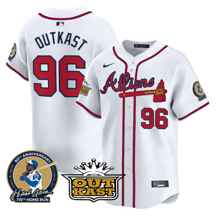 Hank Aaron #96 Atlanta Braves Outkast Atliens Patch Limited Whit Jersey