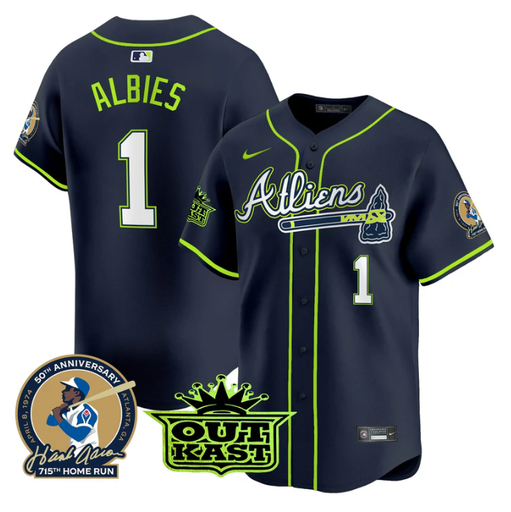 Ozzie Albies #1 Atlanta Braves Atliens Hank Aaron Patch Limited Jersey