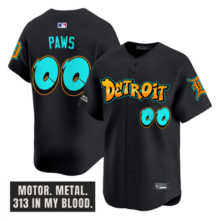 Motor City #00 Detroit Tigers Paws Graffiti Edition Limited Jersey - Black